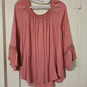 XL Cupio Women 3/4 Sleeve Clip Dot Peasant Relax Top Blouse Blush Color